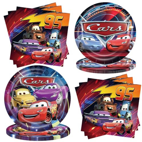 Car Racing Themed Birthday Party Supplies Cartoon Cars Tableware Sets Decoration Supplies for Kids Birthday Party Serves 10 Guests (Brown)