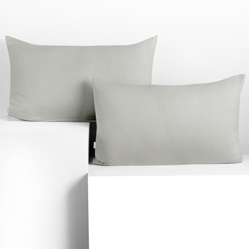 DecoKing 2 Kissenbezüge 50x60 cm Jersey 100% gekämmte Baumwolle Amber | Reißverschluss Silber