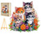 PASJO Holzpuzzle Erwachsene Katzenfamilie 300 Teile 34x33,8 cm Einzigartige Tierförmige Teile Mini-Staffelei Holzbox