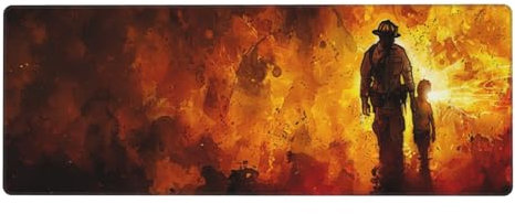 Gaming Mauspad Feuerwehr-Engel Motiv,Engel Mousepad XXL 800 x 400 x 3mm, Wetterfest Anti-Rutsch Schreibtisch Mouse Pad Verbessert Präzision und Geschwindigkeit, Gaming Zubehör für Home Zimmer Deko