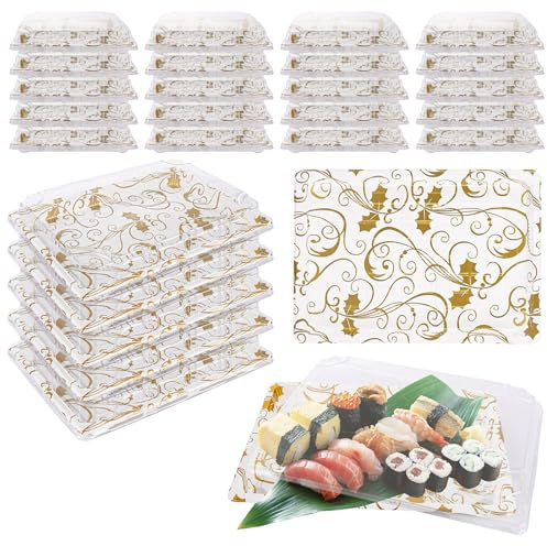 LOPYXBR 25PCS Catering Trays with Lids Reusable Plastic Sandwich Trays with Lids for Buffet Sandwich Platters Buffet Trays with Lids for Meal Prep, Cakes, Party Food (257x187x48mm- Floral Stripes)