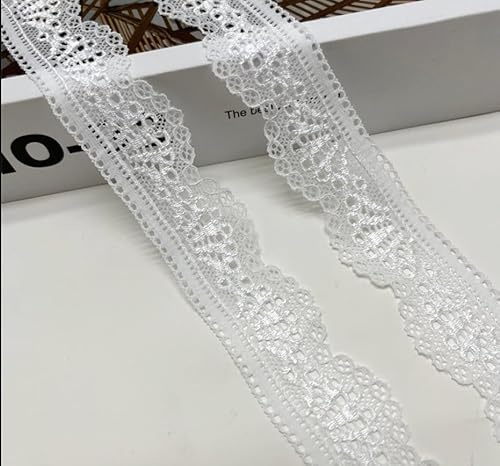 WANYI 5 Yards 3cm Spitzenband Weiß Spitzenborte Elastizität Spitzenstoff Meterware Borten und Bänder zum Nähen Elasthan Spitze Vintage Spitzenbordüre fur DIY Unterwäsche Handwerk Geschenkband(Weiß)