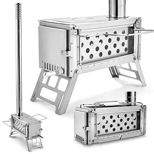 Estufa de leña, Estufa de leña para Acampar, Estufa de leña portátil con Tubo de Chimenea para Carpas, refugios, calefacción y Cocina para Acampar