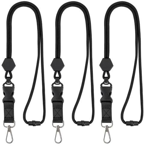 Segus Schlüsselband Schwarz, 3 Stück Schlüsselband Sicherheitsverschluss, Schlüsselband Lang mit Einstellbarer Länge, Rundes Umhängeband mit Abnehmbarer Schnalle, Schlüsselband Stabil für Schlüssel