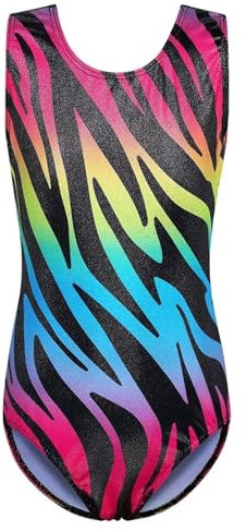 Girls' Gymnastics Leotards 3-12Y Girls Gymnastics Leotard Ballet Dancewear Stripes Ballerina Practice Outfit Sleeveless Dance Costumes(B304 Zebra,4A)
