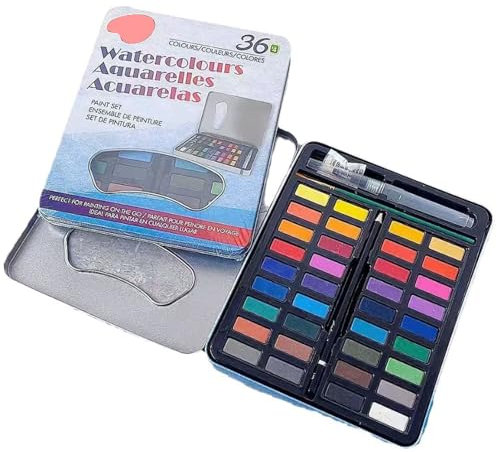 Aquarelle Set,36 Couleurs Peinture Aquarelle kit Peinture Adulte Solides Dans une Boîte Portable avec Pinceau pinceau réservoir d'eau Stylo de Dessin pour Artistes et Peintres Amateurs