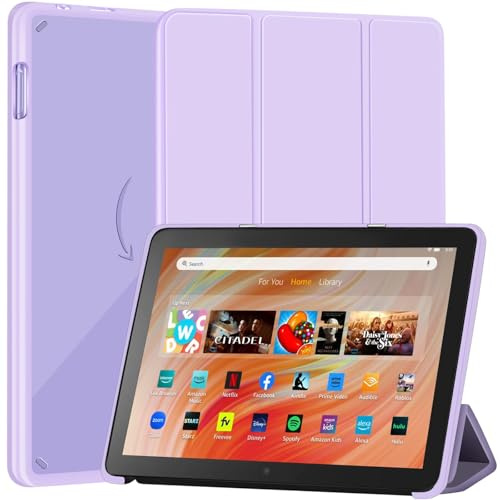 Custodia sottile per tablet Amazon Kindle Fire HD 10 e 10 Plus (10,1 pollici 13a/11a generazione 2023/2021), in pelle PU con supporto a tre ante in policarbonato trasparente posteriore a doppio