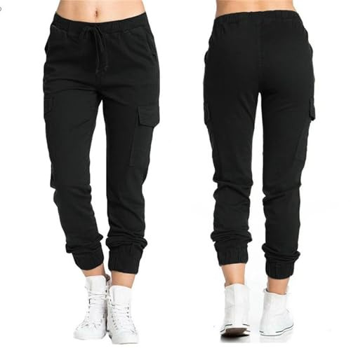 Gellmall Oversize Jogginghose Damen Cargo Trainingshose High Waist Sporthose mit mehreren Taschen S-5XL, Schwarz, XXXXL