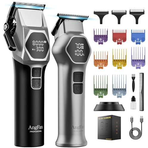 ANGFAN Hair Clippers for Men 8000RPM Brushless Motor 440C Steel Blades | Barber-Grade Cordless Clipper Trimmer Set, 5-Speed, For Fade Designs, Hair Cutting Tools for Professional Barbers