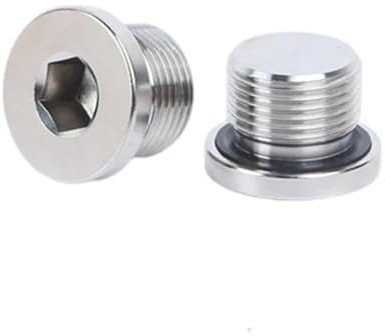 BRART 2pcs 304 Acciaio Inox Lnner Sei Angolo Con Flangia Tappo Olio M8/10/12/14/16/18/20/22/24/27/33 x 1.5 Maschio Filettato Anello di Tenuta Spina (3 I 4)