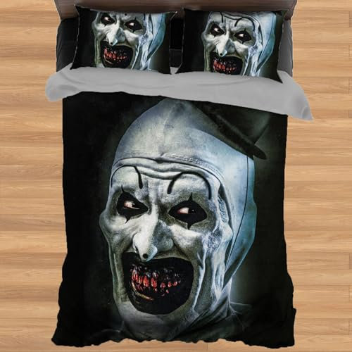 Terrifier Kinder Bettwäsche für Filmfans,Horrorfilm Bettwäsche-Sets,Anime Bettbezüge und 2 Kissenbezug Schlafzimmer dekorative Bettwäsche (3D Drucken)