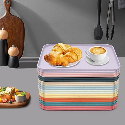 20 vassoi da cucina, in plastica, rettangolari, antiscivolo, 30,1 x 22 cm, piccolo vassoio rosa e blu, in plastica, resistente per cucina, sala da pranzo, caffè (10 colori)