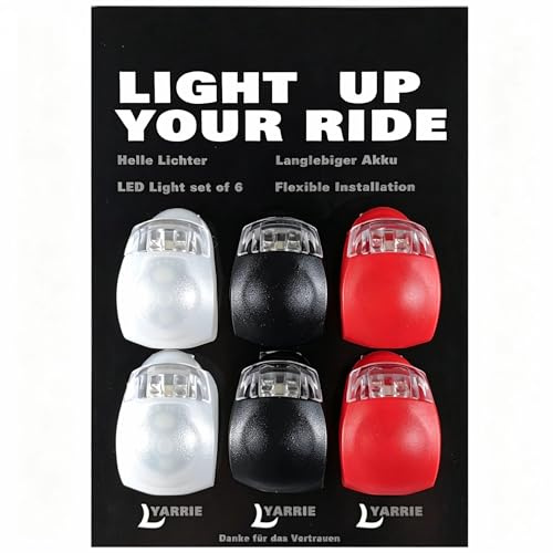 Yarrie LED Licht 6er Set, Helles Licht, Kompakt und Wasserdicht, Langlebiger Akku, LED ist für den Außenbereich geeignet und kann auch als Kinderwagen Licht (schwarz, weiß, rot)