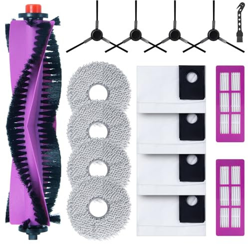 Jegehoyo Kit d'accessoires pour aspirateur robot Eureka J15 Ultra, 1 brosse principale, 2 filtres HEPA, 4 Chiffons, 4 sacs à poussière, 4 brosses latérales, 1 brosse de nettoyage