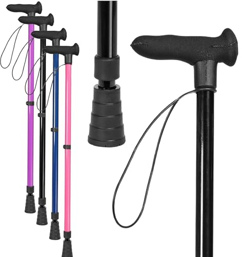 Right Handed Adjustable Walking Stick - Black Lightweight Cane for Everyday Support - Stylish Men's and Lady's Stick - Stable & Durable Walking Aid - Comfortable Grip