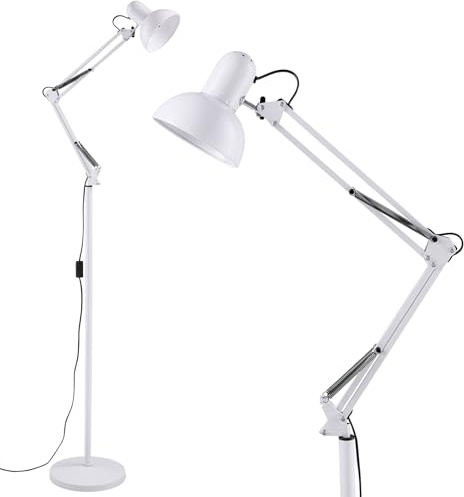 Warmiehomy Modern Metal Floor Lamp, Flexible Swing Arms Reading Floor Lamp Adjustable Tall Light, Floor Light Industrial Standing Lamp for Bedroom, Living Room, Studyroom, Standard Tall Lamps, White