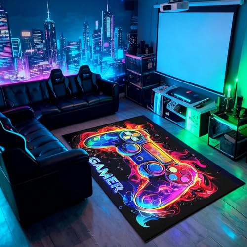 Laicaii Gaming Rug,Game Controller Rug, Gaming Rug for Boys Bedroom 60x90cm, 3D Non-Slip Controller Gamer Rug Neon Gamepad Design, Gamings Mat for Floor Boys Bedroom Rug Living Playroom Decor