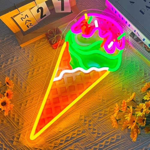 Eiscreme-Neon-Schild Dimmbar LED-Neonlicht für Wanddekoration | USB-betrieben UV-Druck Dessertlampe LED-Neonlicht für Schlafzimmer Eisdiele Restaurant Büro Geschenk für Kinder