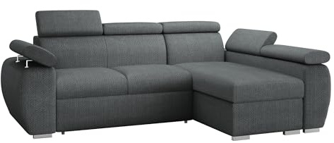 Mirjan24 Ecksofa Boston Mini, Eckcouch mit Schlaffunktion und Bettkasten, Polsterecke mit Einstellbare Kopfstützen, L-Sofa, Polstergarnitur, Wohnlandschaft (Flow 21, Seite: Rechts, 2r+LC)