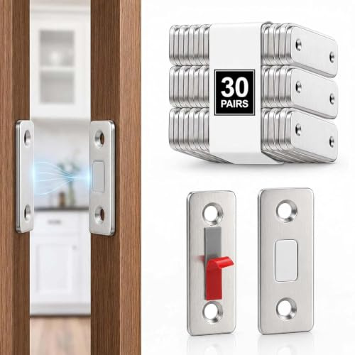 30 Paar Türmagnet Schranktür Ultra Dünn Magnetverschluss Schrank, Magnete zum Kleben oder Schraubmontage, Magnetschnäpper Stark für Schrank, Küchenschrank, Schubladen und Kleiderschränke
