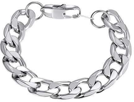 PROSTEEL Pulsera Cuba Grande Mujer Pulsera 13mm Ancho Plateada Hombre 19cm Largo