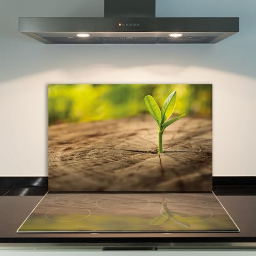 DAMU | Herdabdeckplatte Einteilig 80x52 Herdabdeckung Ceranfeld Glasschneideplatte Ceranfeldabdeckung Herdplattenabdeckung Kochfeld Abdeckung Schneidebrett Glasplatte Holz Blatt Braun GrĂĽn