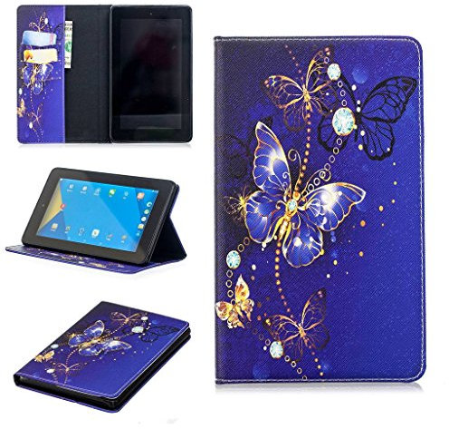 SATURCASE Beautiful Pattern PU Leather Flip Wallet Stand Card Slots Protective Cover with Auto Wake/Sleep for Amazon Fire 7 (2017 and 2015 Release, 7th and 5th Generation) (BFT-2)