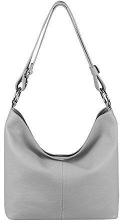 OBC Made in Italy Echt Leder Damen Tasche Shopper Hobo-Bags Schultertasche Umhängetasche Handtasche Henkeltasche Ledertasche Damentasche (Grau)