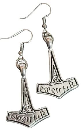 Eclectic Shop Uk Thors Hammer Runes Earrings Viking Heathen Asgard Midgard Pair of Unisex Boho Goth Alternative