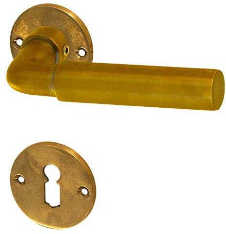 Gussmeister Ventano Türdrücker-Rosettengarnitur Türklinken Modell ‘‘Dahausen’‘ Messing hell patina – handgefertigt nach historischem Vorbild