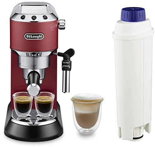 De'Longhi Dedica Style, Machine expresso pour préparer des boissons café et lactées, EC685R, Rouge & DeLonghi DLSC002 Filtre à eau