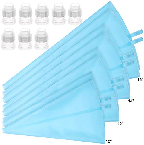 16 Pcs Reusable Pastry Piping Bags Silicone Icing Bags with 8 Coupler for Icing Frosting Decorate Cake, (10,12,14,16 inch)