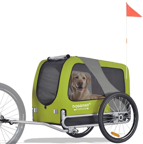 DOGGYHUT® Premium Large Hundefahrradanhänger bis 35 kg Hundeanhänger Fahrradanhänger für Hunde mittelgroße und große Hunde 80102 (GRÜN)
