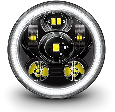 TRUE MODS 5.75 Harley LED Headlight for Harley Davidson [Black-Finish] [HALO DRL] [DOT Compliant] Round LED Motorcycle Headlight for Dyna Street Bob Super Wide Glide Low Rider Night Rod Train Softail