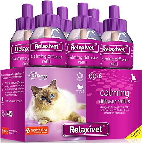 Relaxivet 6X Beruhigungsmittel für Katzen - Hunde und Katzen Beruhigung Steckdose Nachfüller & Pheromone Katzen Nachfüllflakon gegen Konflikte