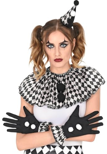 W WIDMANN MILANO Party Fashion - Killer Clown Kostüm Set | Minihut, Kragen, Handschuhe, Accessoire, Kostümzubehör für Karneval und Mottoparty