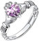Suplight Bague Femme Fille Argent S925 Anneau de Pierre Noeud Celtique Claddagh Irlandais de Zircon de 6 mm de Large Juin Zircon Violet Clair