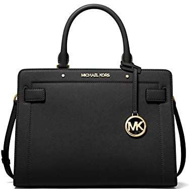 Michael Kors Women's Rayne Leather Medium East West Satchel Crossbody Bag Purse Handbag (Black)