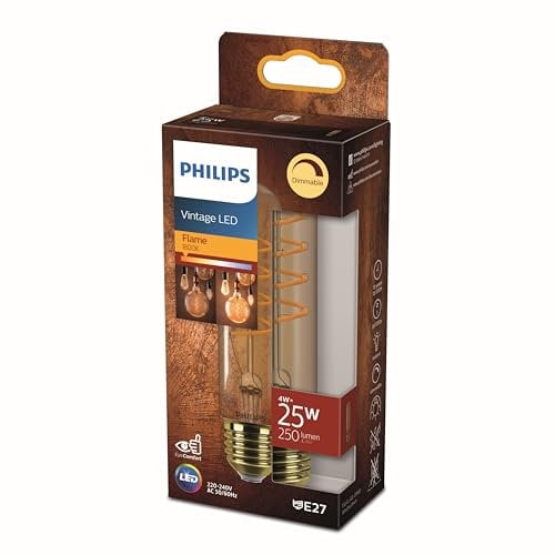 Philips ampoule LED Tube T32 E27 25W Blanc Chaud Ambrée Compatible Variateur, Verre