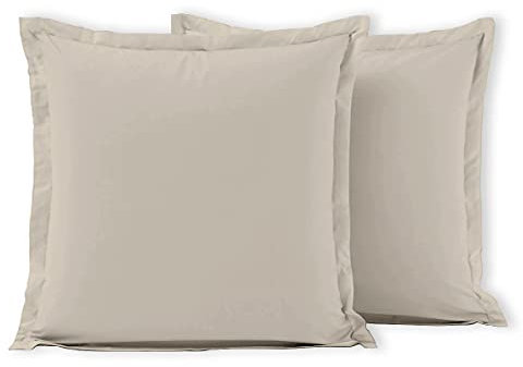 Lot de 2 Taies d'oreiller 100% Coton Beige Ivoire 63x63 cm