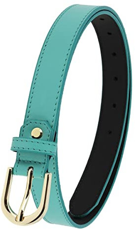 FASHIONGEN - Ceinture pour femme en Cuir Italien, LUNA, Fabriqué en France - Bleu d'eau (Boucle doré), 100