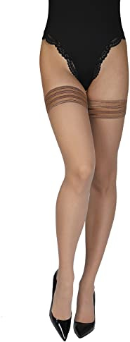 Annes styling Sindis Damen halterlose Strümpfe 15 Denier Anti-Rutsch Silikon Transparenter Oberschenkel Hohes gestreiftes Oberteil