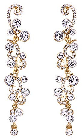 EVER FAITH Pendientes Mujer Cristal Austriaco de la Boda de Novia de Flor de Onda de Vid Colgantes de Largo Claro Tono Dorado