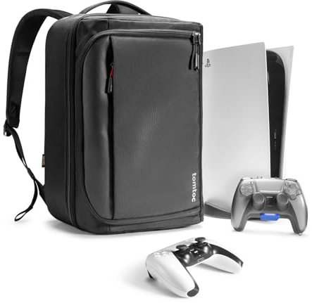 tomtoc Rucksack Reisetasche für PS5 Pro 2024/PS5 Konsole, Tragetasche Reiserucksack Aufbewahrung Case Bag Travel Backpack mit Playstation 5 Pro, Headset, Disk, Controller