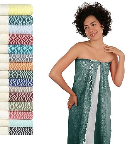 Flora Furora Saunahandtuch Saunatuch Damen + Herren, Hamamtuch groß 100x200 XXL: lang, platzsparend, leicht | Sauna Handtuch, Wellness Spa Tuch (Dunkelgrün, 100 x 200 cm)