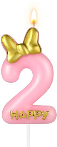 5,8cm Rosa Geburtstagskerzen, Niedlich Geburtstag Nummer Kerzen mit Schleifenknoten Kuchenzahlenkerzen für Mädchen Geburtstag Jubiläum Partys (2