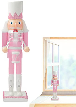 Ornamenti Rosa schiaccianoci - Figure di schiaccianoci di Natale da 11,8 Pollici con Decorazioni di Strass,Soldato del re schiaccianoci in Legno Tradizionale per la Decorazione della mensola