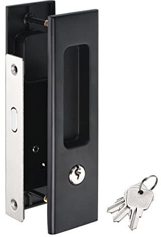 PATIKIL Sliding Door Lock, Invisible Recessed Handle Latch, Rectangle Privacy Pocket Door Lock with Keys for Barn Door Wood Furniture Hardware, Black