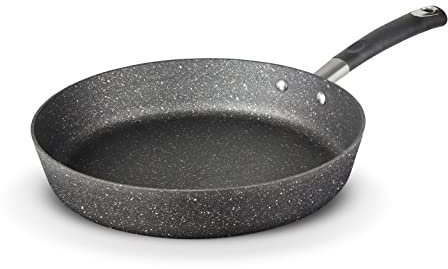 Tower T900210 Precision 30cm Stone Coated Frying Pan with Black Diamond PTFE Non-Stick Coating, Soft Grip Handle, Black