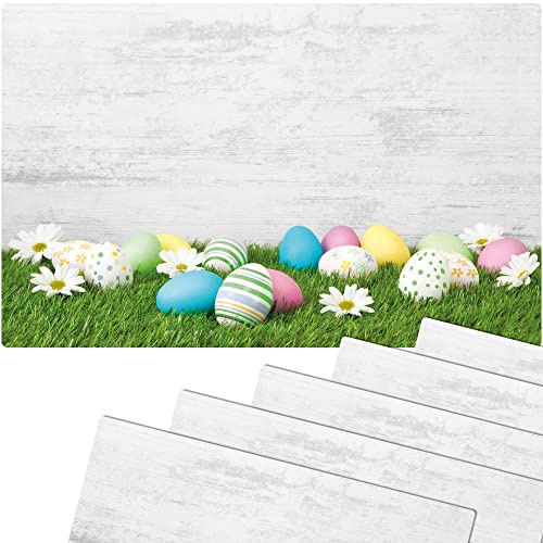matches21 Frühlingshafte Tischsets Platzsets Motiv abwaschbar Ostereier Gänseblümchen graue Wand bunt 6er 43,5x28,5 cm